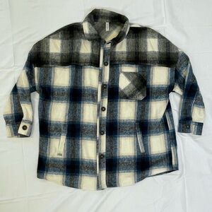 Zenana Oversized Soft Navy Blue Plaid Shacket